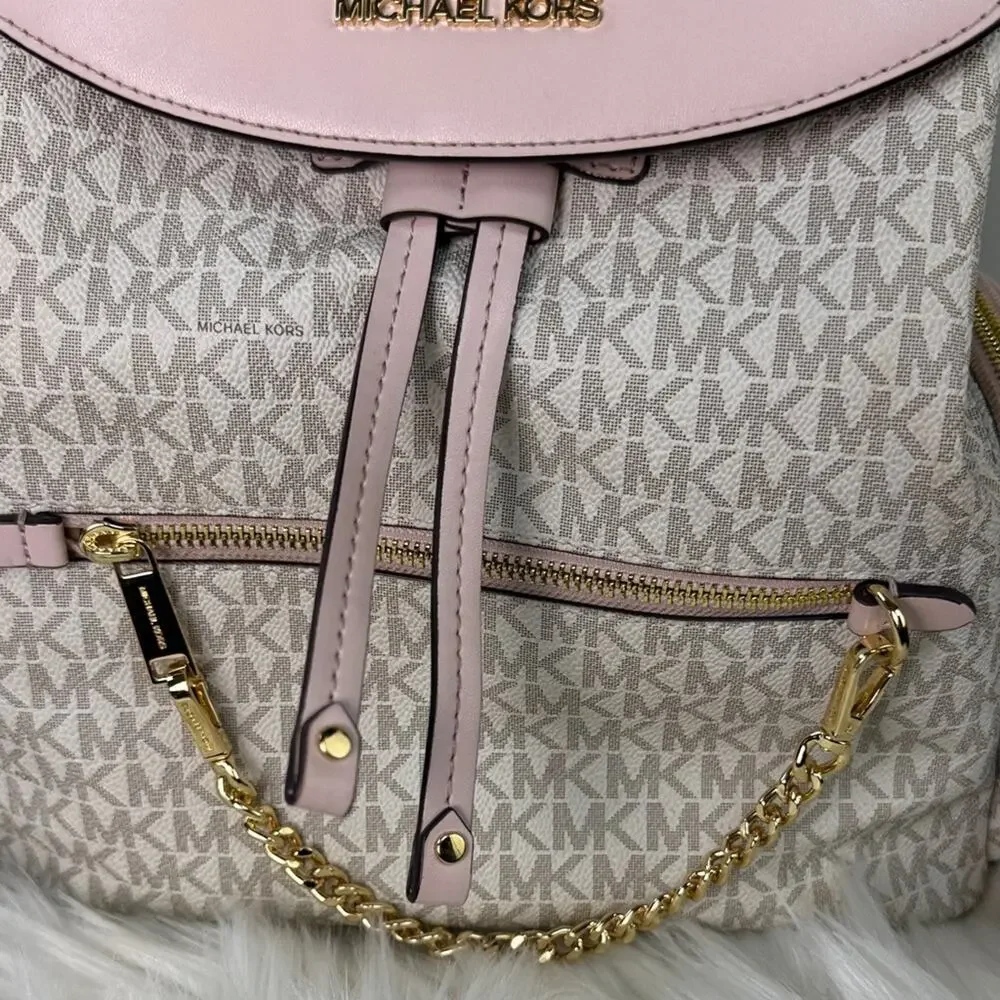 Michael Kors Pink and Cream Jet Set Large Logo Backpack